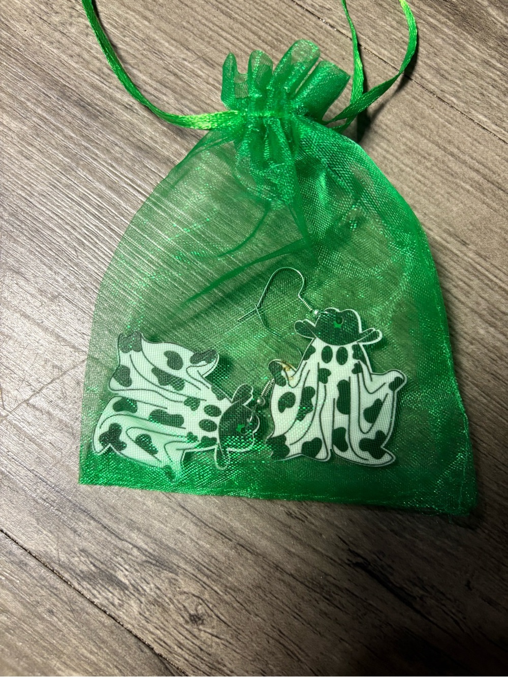 Amazon Green and White Cow Print Dangle Earrings for Women